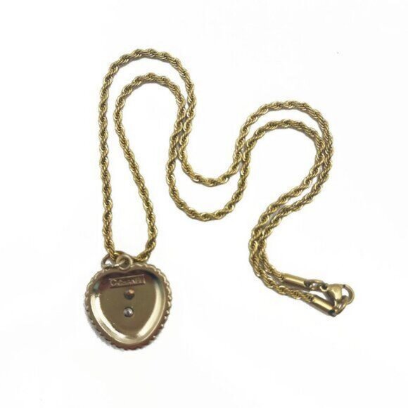 CHANEL CC Charm Pendant Heart Faux Pearl Necklace Gold Plated Chain - Picture 8 of 10